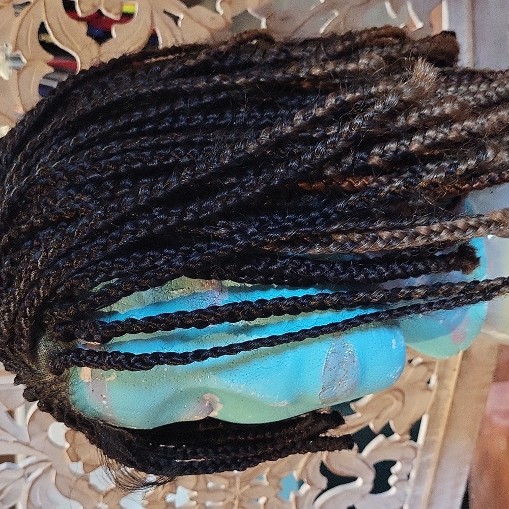 Wig, BRAIDED Black With Hints Of Blonde - Picture 2 of 9